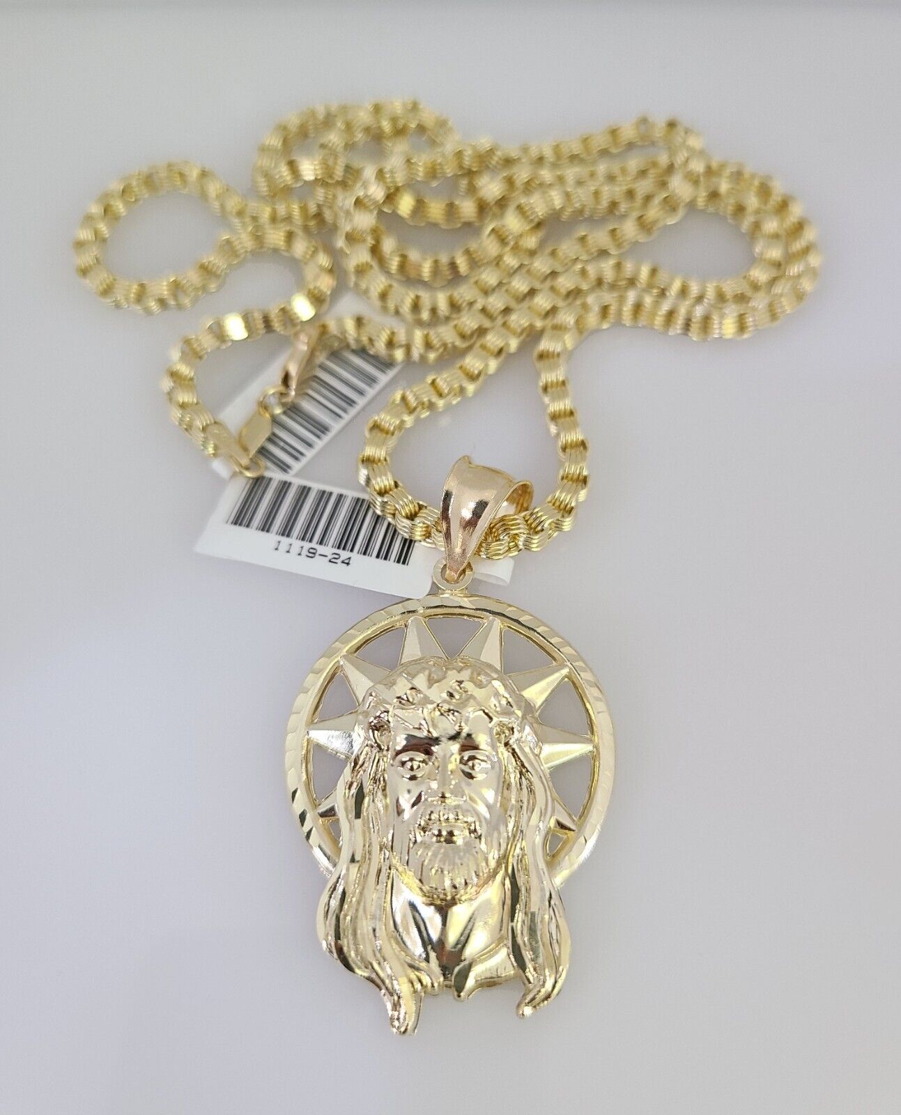 10k Gold Byzantine Chain Jesus Head Pendant SET REAL 10kt 3mm 18"-28" 10Kt